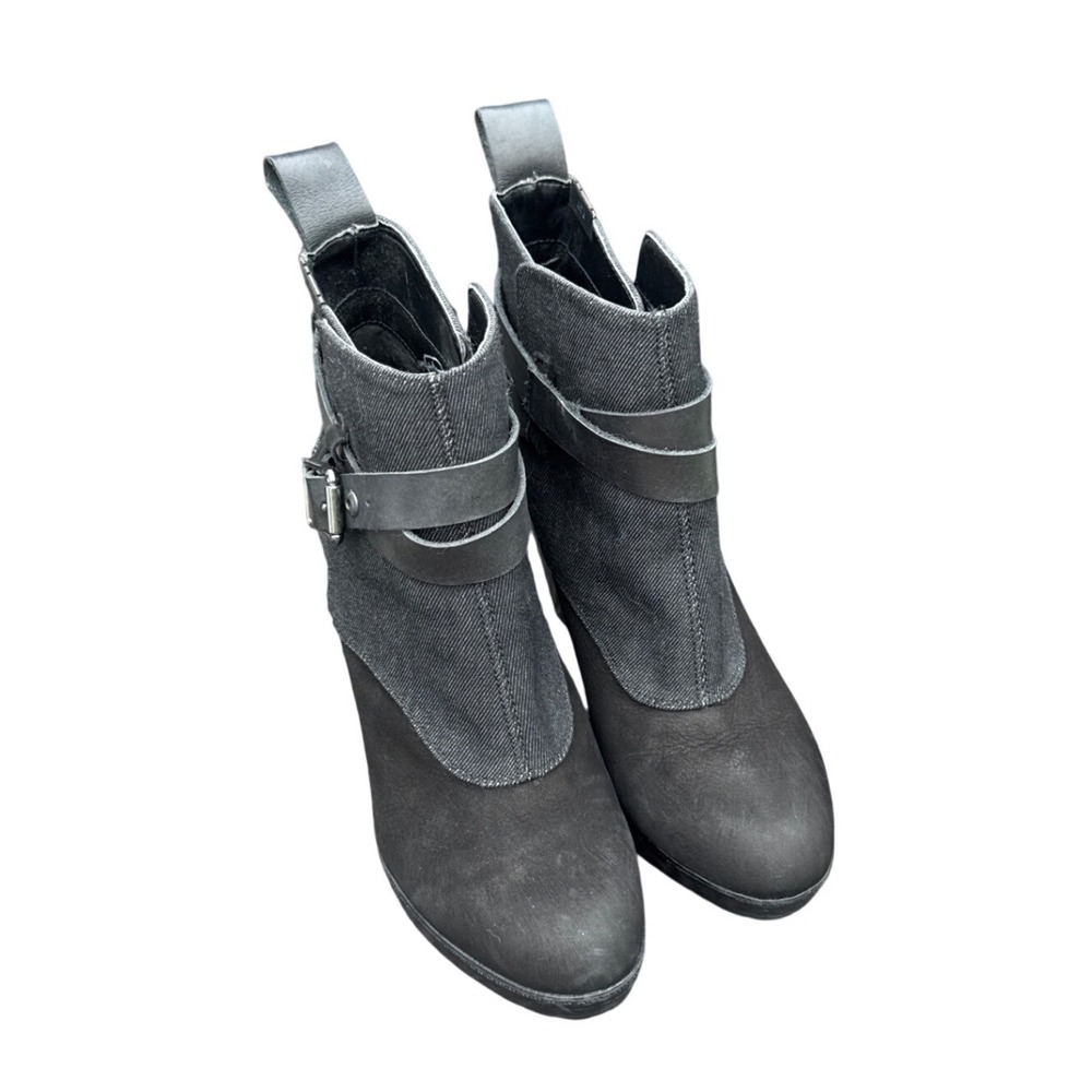 G-Star RAW Footwear Women Size 9 Goth Leather Boots Block Heel Black/Grey Grunge